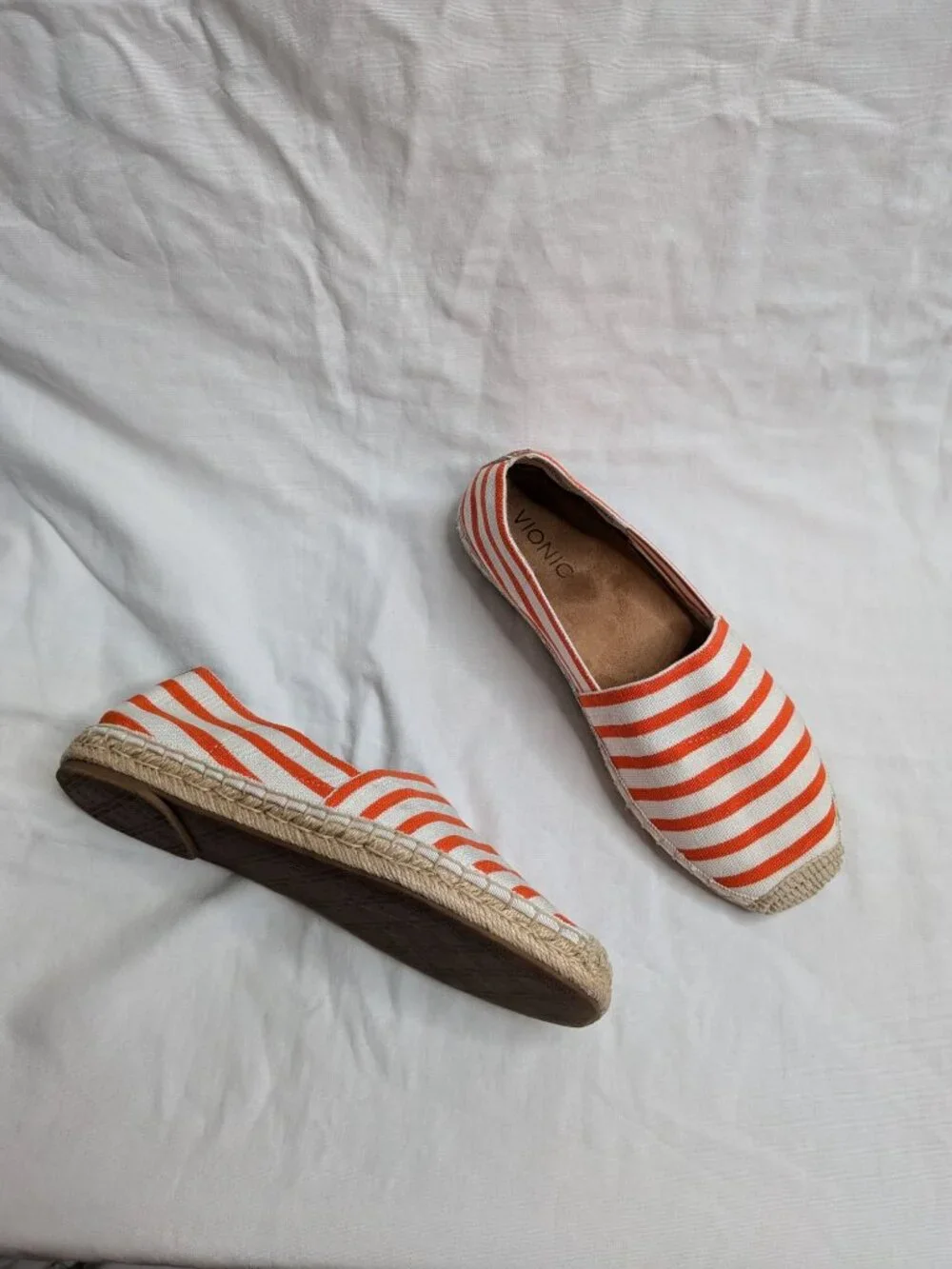 Vionic Womens Striped Canvas Espadrille Valeri Flats Orange White Size 8.5